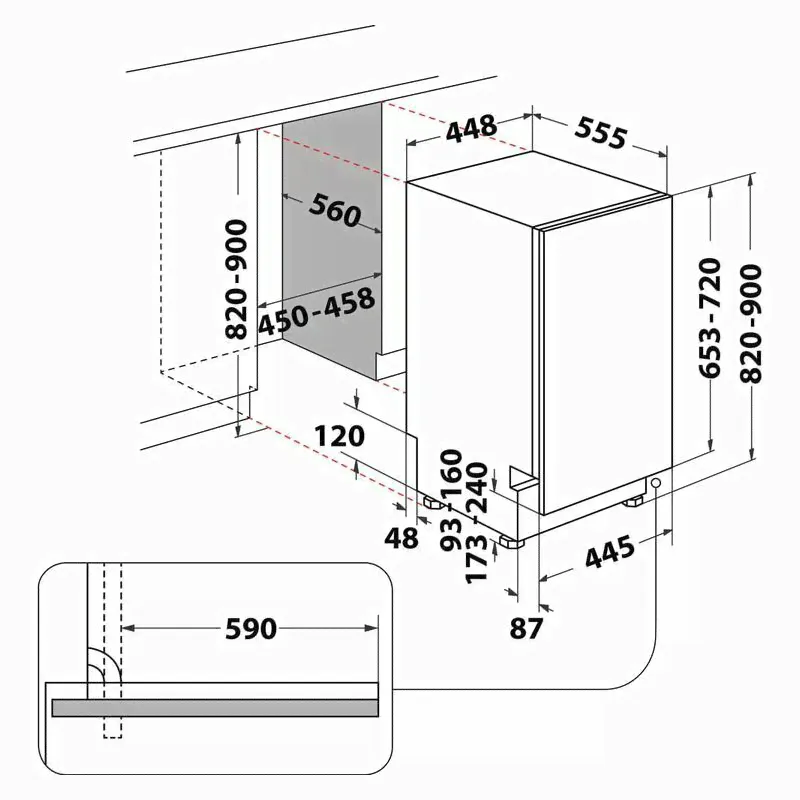Встраиваемая посудомоечная машина Whirlpool WSIC 3M27 45см Серебристый-1